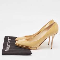 Jimmy Choo Beige Patent Leather Platform Pumps Size 38.5