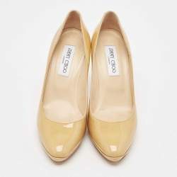 Jimmy Choo Beige Patent Leather Platform Pumps Size 38.5
