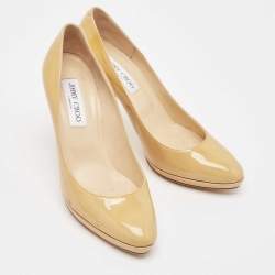 Jimmy Choo Beige Patent Leather Platform Pumps Size 38.5