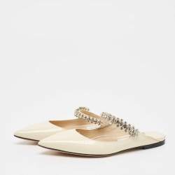 Pre Owned Jimmy Choo Cream Patent Leather Bing 65 Crystal Embellished Mule Size 36