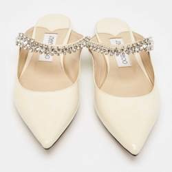 Pre Owned Jimmy Choo Cream Patent Leather Bing 65 Crystal Embellished Mule Size 36