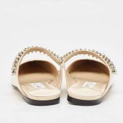 Pre Owned Jimmy Choo Cream Patent Leather Bing 65 Crystal Embellished Mule Size 36