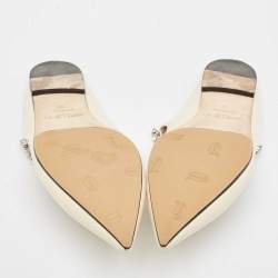 Pre Owned Jimmy Choo Cream Patent Leather Bing 65 Crystal Embellished Mule Size 36