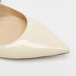 Pre Owned Jimmy Choo Cream Patent Leather Bing 65 Crystal Embellished Mule Size 36