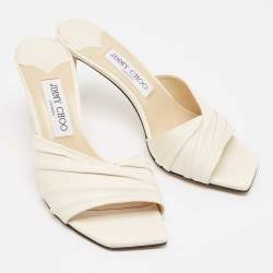 Pre Owned Jimmy Choo Cream Leather Slide Sandals Size 37