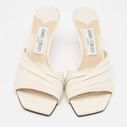 Pre Owned Jimmy Choo Cream Leather Slide Sandals Size 37