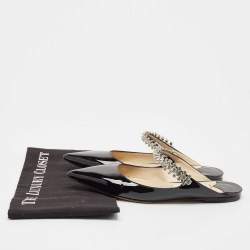 Jimmy Choo Black Patent Leather Bing Flat Mules Size 36