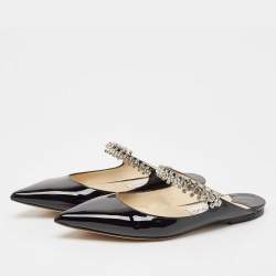 Jimmy Choo Black Patent Leather Bing Flat Mules Size 36