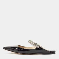 Jimmy Choo Black Patent Leather Bing Flat Mules Size 36