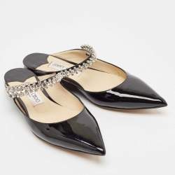 Jimmy Choo Black Patent Leather Bing Flat Mules Size 36