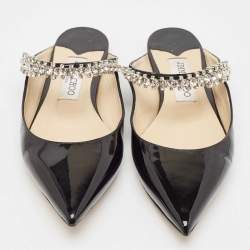 Jimmy Choo Black Patent Leather Bing Flat Mules Size 36