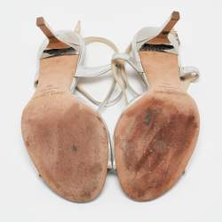 Pre Owned Jimmy Choo Silver Mirror Leather Paxton Cross Strap Sandals Size 36