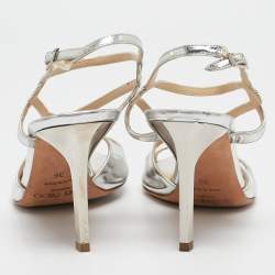 Pre Owned Jimmy Choo Silver Mirror Leather Paxton Cross Strap Sandals Size 36