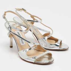 Pre Owned Jimmy Choo Silver Mirror Leather Paxton Cross Strap Sandals Size 36