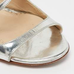 Pre Owned Jimmy Choo Silver Mirror Leather Paxton Cross Strap Sandals Size 36