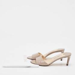 Pre Owned Jimmy Choo Grey Croc Embossed Leather Stacey Slide Sandals Size 37