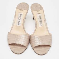 Pre Owned Jimmy Choo Grey Croc Embossed Leather Stacey Slide Sandals Size 37