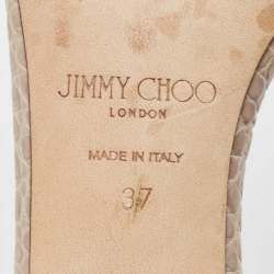 Pre Owned Jimmy Choo Grey Croc Embossed Leather Stacey Slide Sandals Size 37