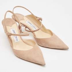 Pre Owned Jimmy Choo Beige Patent Leather and Suede Ray 100 Pumps Size 37