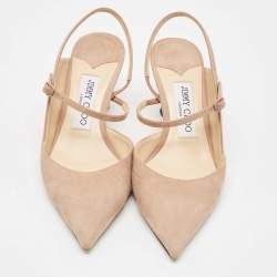 Pre Owned Jimmy Choo Beige Patent Leather and Suede Ray 100 Pumps Size 37