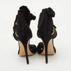 Jimmy Choo Black Suede and Satin Ruffle Ankle Strap Sandals Size 38