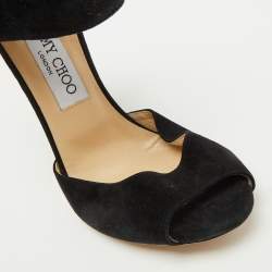 Jimmy Choo Black Suede and Satin Ruffle Ankle Strap Sandals Size 38