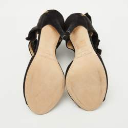 Jimmy Choo Black Suede and Satin Ruffle Ankle Strap Sandals Size 38