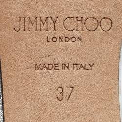 Pre Owned Jimmy Choo Silver Leather Crystal Embellished Slide Sandals Size 37