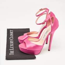 Jimmy Choo Pink Satin Ankle Strap Platform Sandals Size 37.5