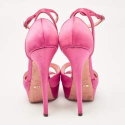 Jimmy Choo Pink Satin Ankle Strap Platform Sandals Size 37.5