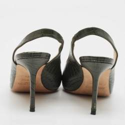 Jimmy Choo Green Croc Embossed Leather Thandi Slingback Pumps Size 38.5