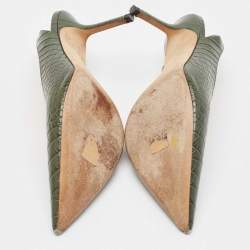 Jimmy Choo Green Croc Embossed Leather Thandi Slingback Pumps Size 38.5
