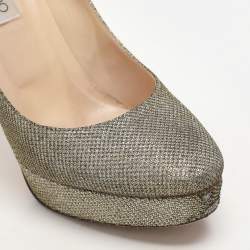 Jimmy Choo Gold Coarse Glitter Eros Platform Pumps Size 39.5