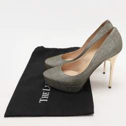 Jimmy Choo Gold Coarse Glitter Eros Platform Pumps Size 39.5