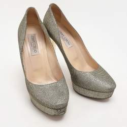 Jimmy Choo Gold Coarse Glitter Eros Platform Pumps Size 39.5