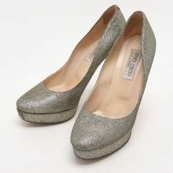 Jimmy Choo Gold Coarse Glitter Eros Platform Pumps Size 39.5