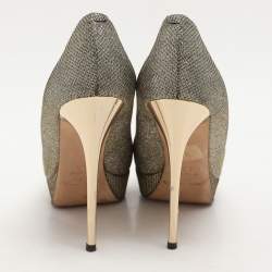 Jimmy Choo Gold Coarse Glitter Eros Platform Pumps Size 39.5
