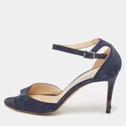 Jimmy Choo Navy Blue Denim Annie Ankle Strap Sandals Size 38