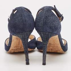 Jimmy Choo Navy Blue Denim Annie Ankle Strap Sandals Size 38