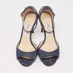 Jimmy Choo Navy Blue Denim Annie Ankle Strap Sandals Size 38