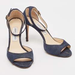 Jimmy Choo Navy Blue Denim Annie Ankle Strap Sandals Size 38