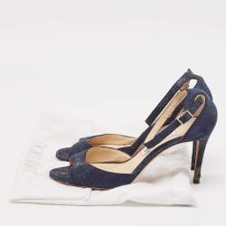 Jimmy Choo Navy Blue Denim Annie Ankle Strap Sandals Size 38