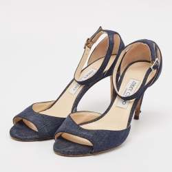 Jimmy Choo Navy Blue Denim Annie Ankle Strap Sandals Size 38