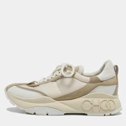Jimmy Choo White/Beige Mesh and Suede Raine Sneakers Size 40