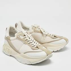 Jimmy Choo White/Beige Mesh and Suede Raine Sneakers Size 40