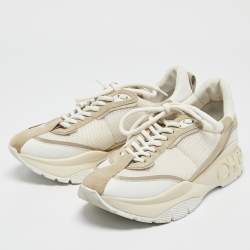 Jimmy Choo White/Beige Mesh and Suede Raine Sneakers Size 40