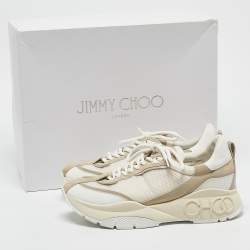 Jimmy Choo White/Beige Mesh and Suede Raine Sneakers Size 40