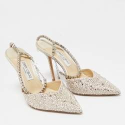 Pre Owned Jimmy Choo Gold Satin Crystal Embellished Saeda Pumps Size 40