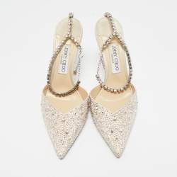 Pre Owned Jimmy Choo Gold Satin Crystal Embellished Saeda Pumps Size 40