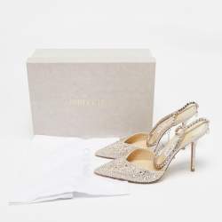 Pre Owned Jimmy Choo Gold Satin Crystal Embellished Saeda Pumps Size 40